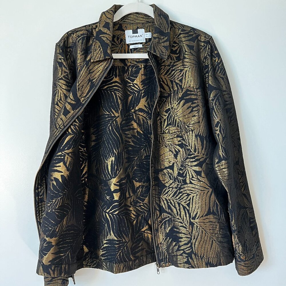 Unique and Stylish Gold and Black Palm Frond Topman Shirt Jacket